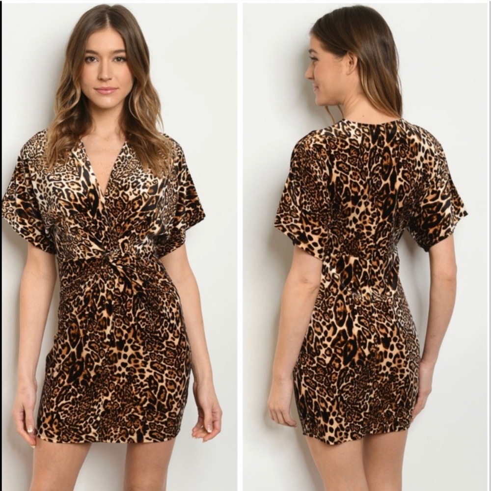 Leopard print twist front dress